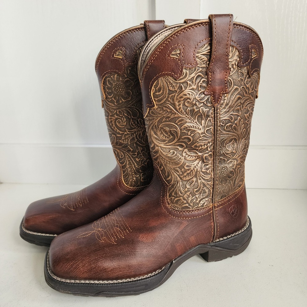 Ariat Anthem Savanna Square toe Women's 6.5 Western Boot Brown Gold Floral